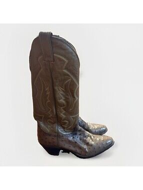 Justin Full Quill Ostrich Boots Mens Size 7B George Straight Ocean View Pirarucu